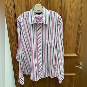 Ted Baker London Mens Pink Multicolor Stripe Button Down Shirt 17 1/2 36/37